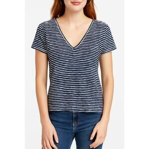 Marni Asymmetric V-Neck Tee – Blue & White Stripe – Size 38 / Small